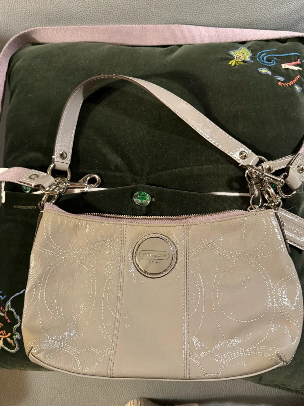 New COACH Gray Leather Shoulder Bag with Signature Medallion